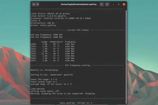 Otimizador de velocidade e consumo de energia da CPU auto-cpufreq para Linux agora pode ativar o Turbo Boost com base na temperatura