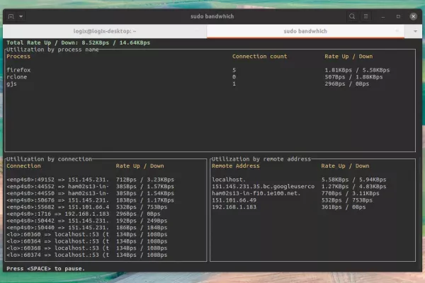 bandwhich mostra o que está ocupando a largura de banda da sua rede no Linux e no macOS