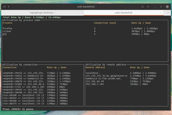 bandwhich mostra o que está ocupando a largura de banda da sua rede no Linux e no macOS