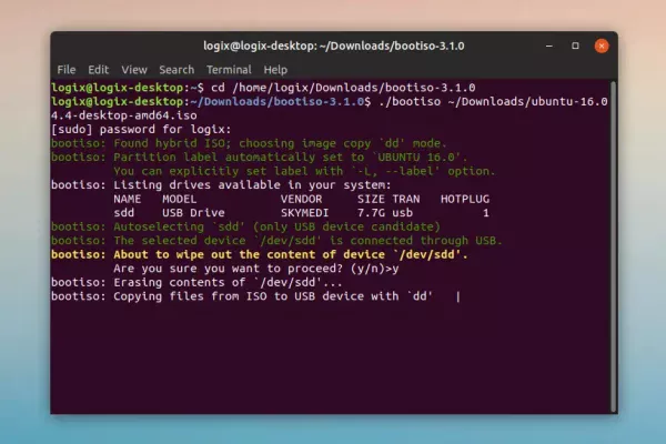 bootiso: ISO fácil para unidade USB inicializável a partir da linha de comando