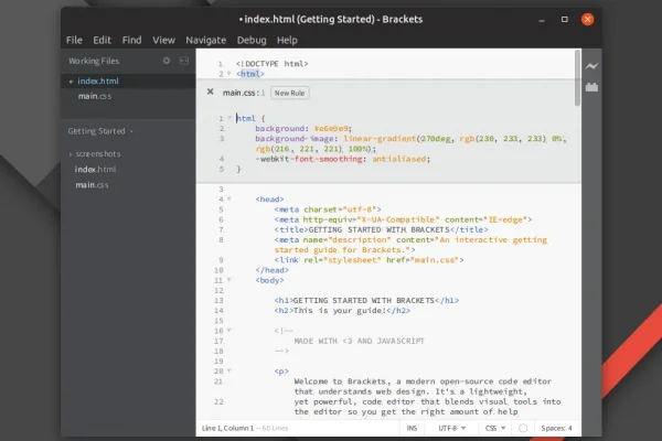 Lançamento do Brackets, editor de web design de código aberto 1.13