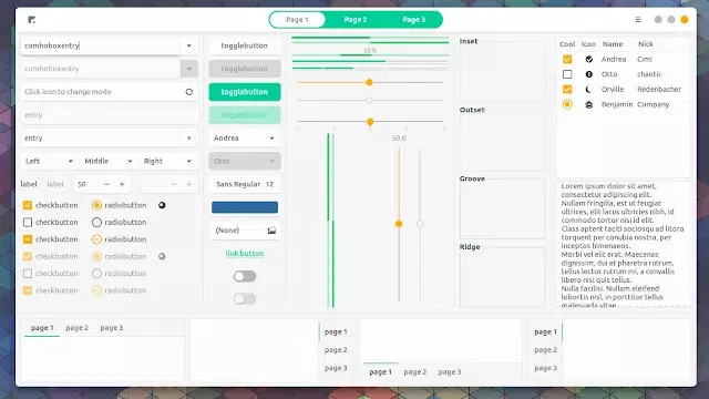 Janela com vários widgets demonstrando o tema Canta no modo light