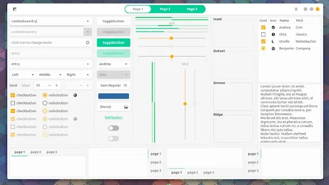 Janela com vários widgets demonstrando o tema Canta no modo light