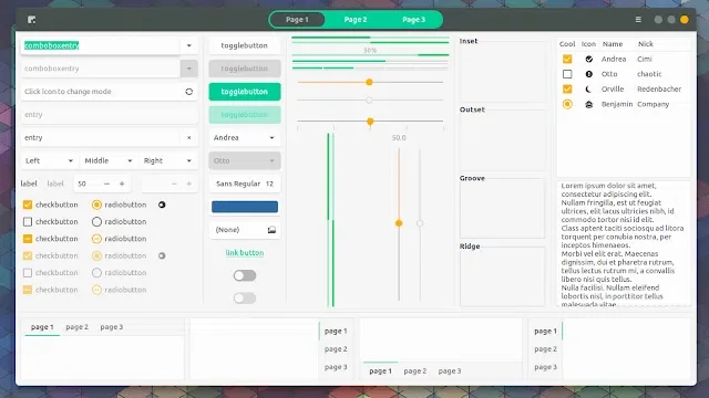Janela com vários widgets demonstrando o tema Canta