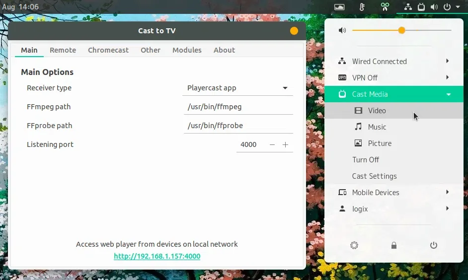 Extensão Cast to TV Gnome Shell