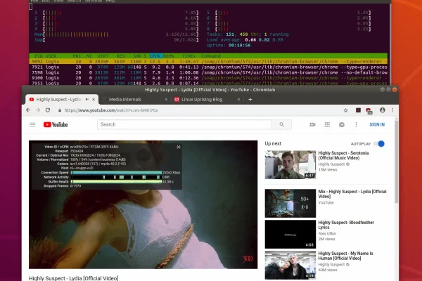 Ubuntu testndo Chromium Snap com suporte a VAAPI (Hardware-Accelerated Video Decoding)