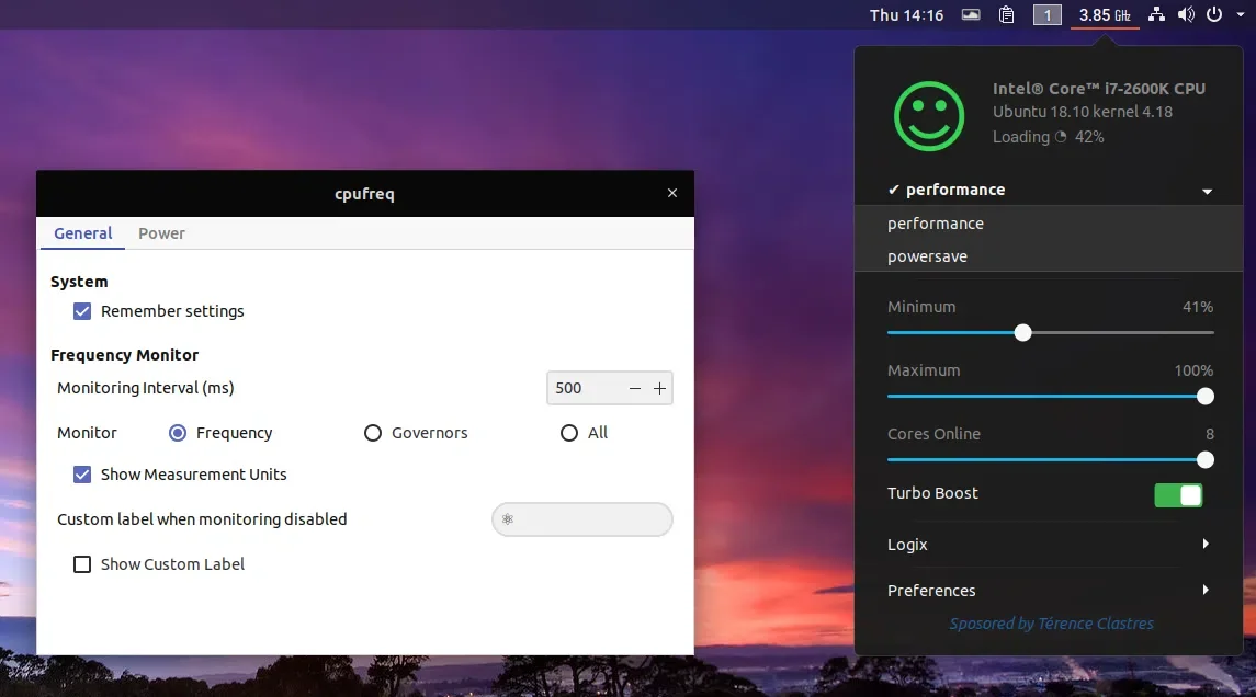 CPUFreq Gnome Shell