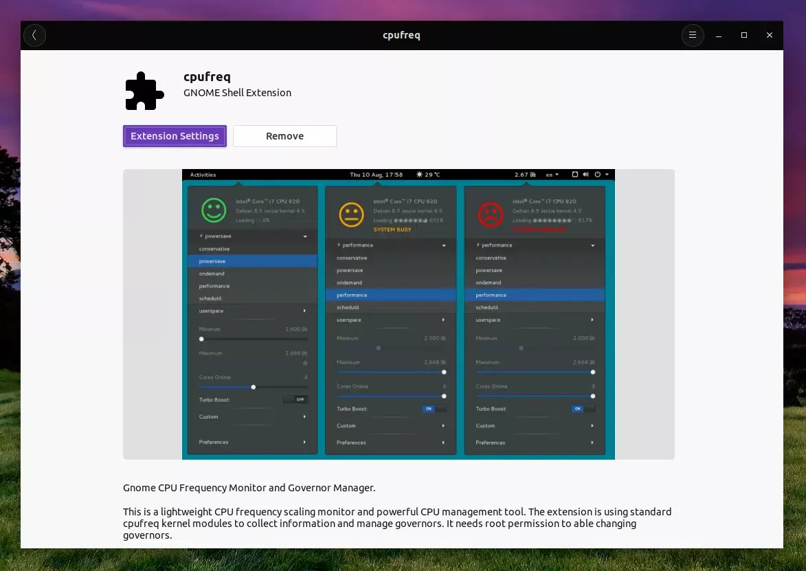 cpufreq Gnome Shell Software