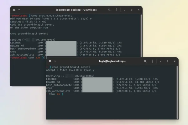 Croc é uma ferramenta para transferências de arquivos e pastas recuperáveis e criptografadas entre computadores (linha de comando)