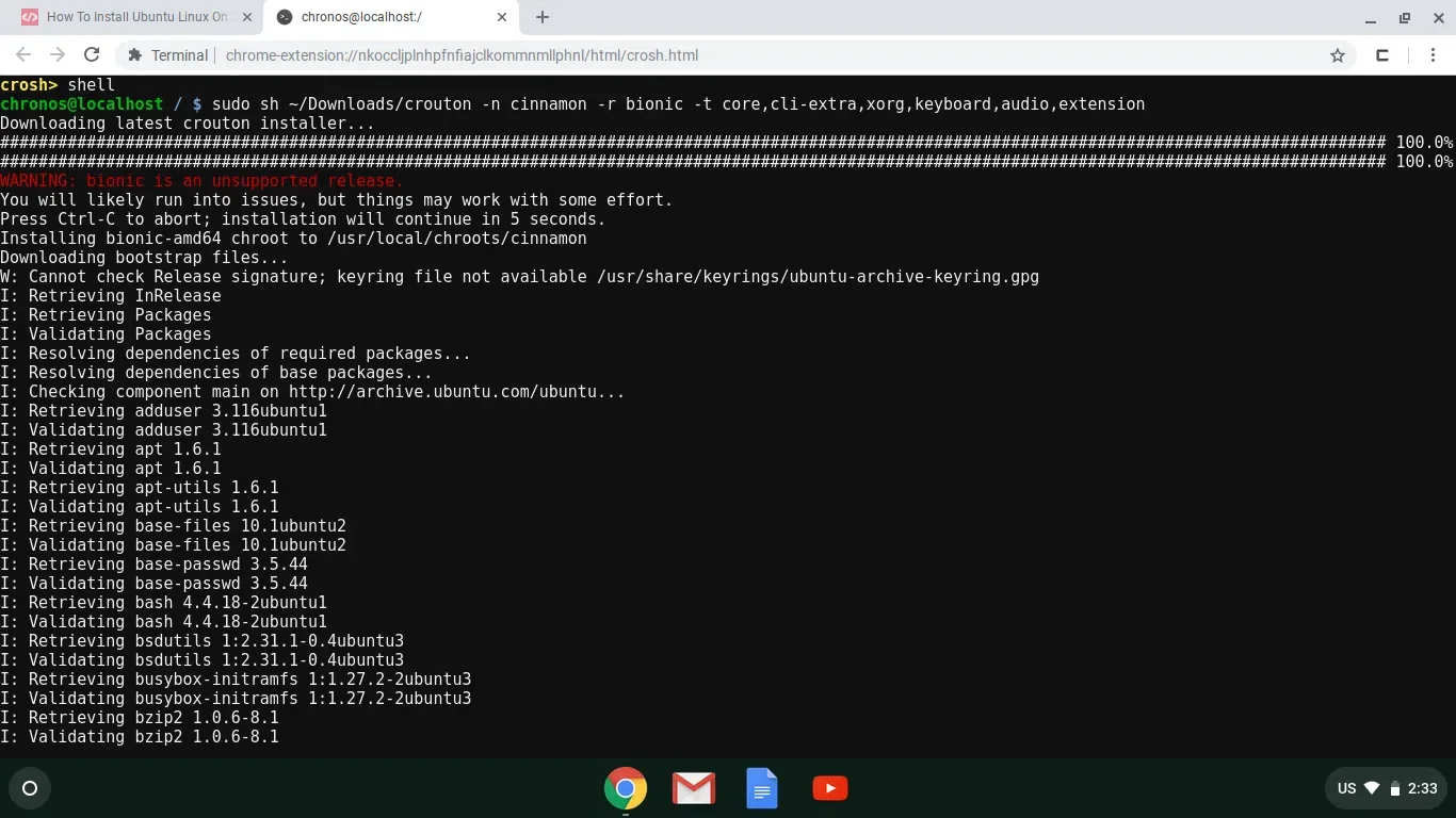 Instalando o Chromebook Cinnamon crouton