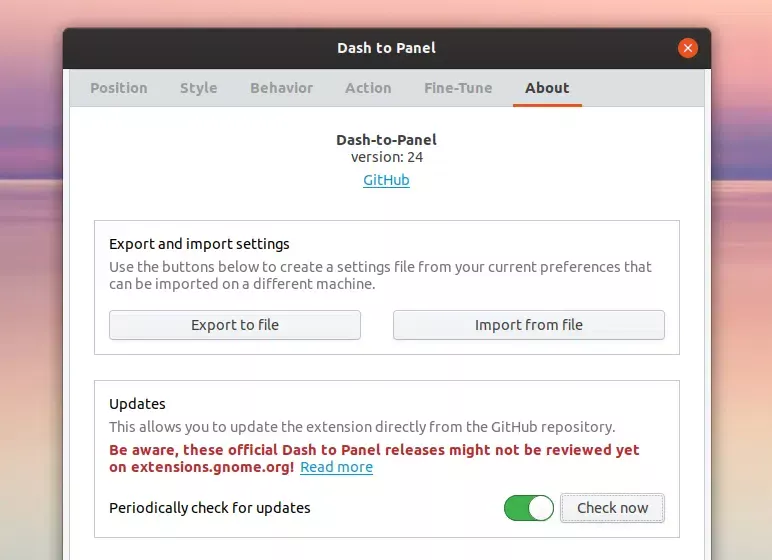 Atualização do Dash to Panel do GitHub