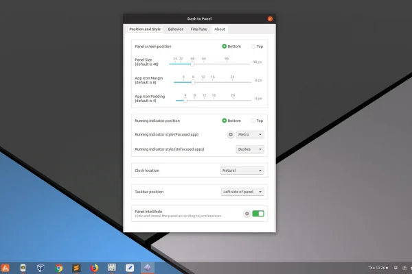 Gnome Shell Dash to Panel v14 traz Intellihide, tamanho de visualização de janela configurável