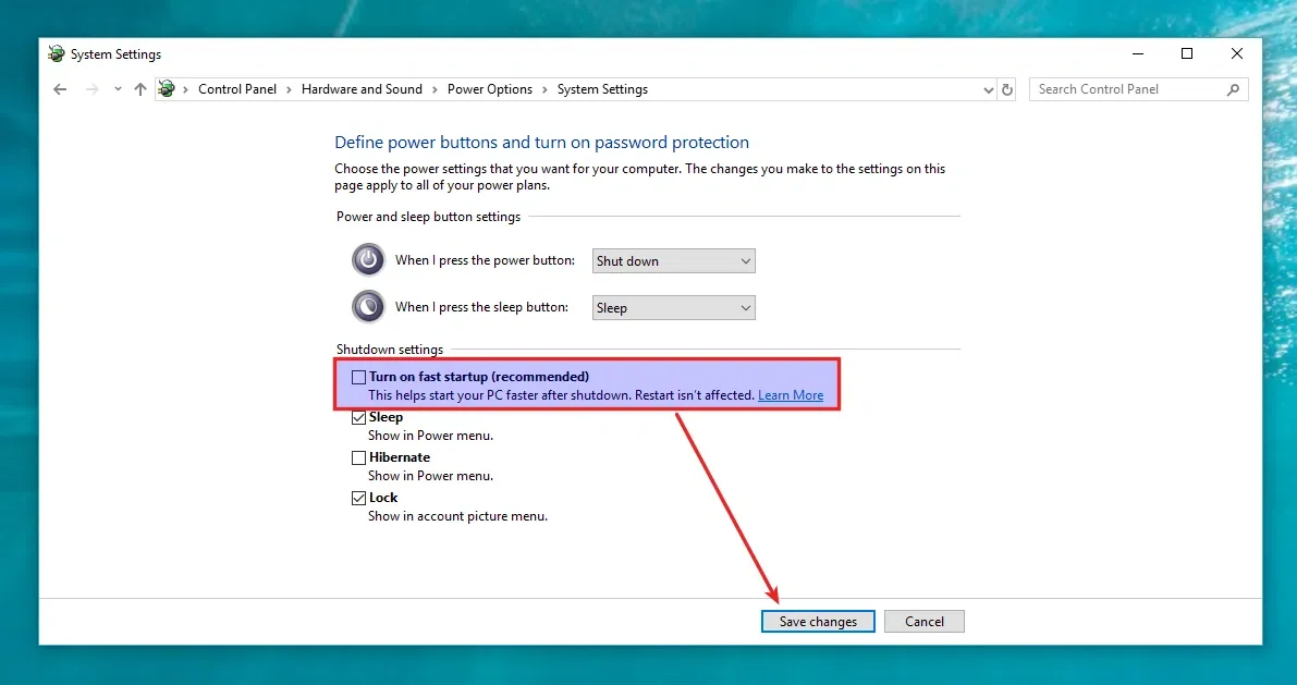 Windows desativa inicialização rápida