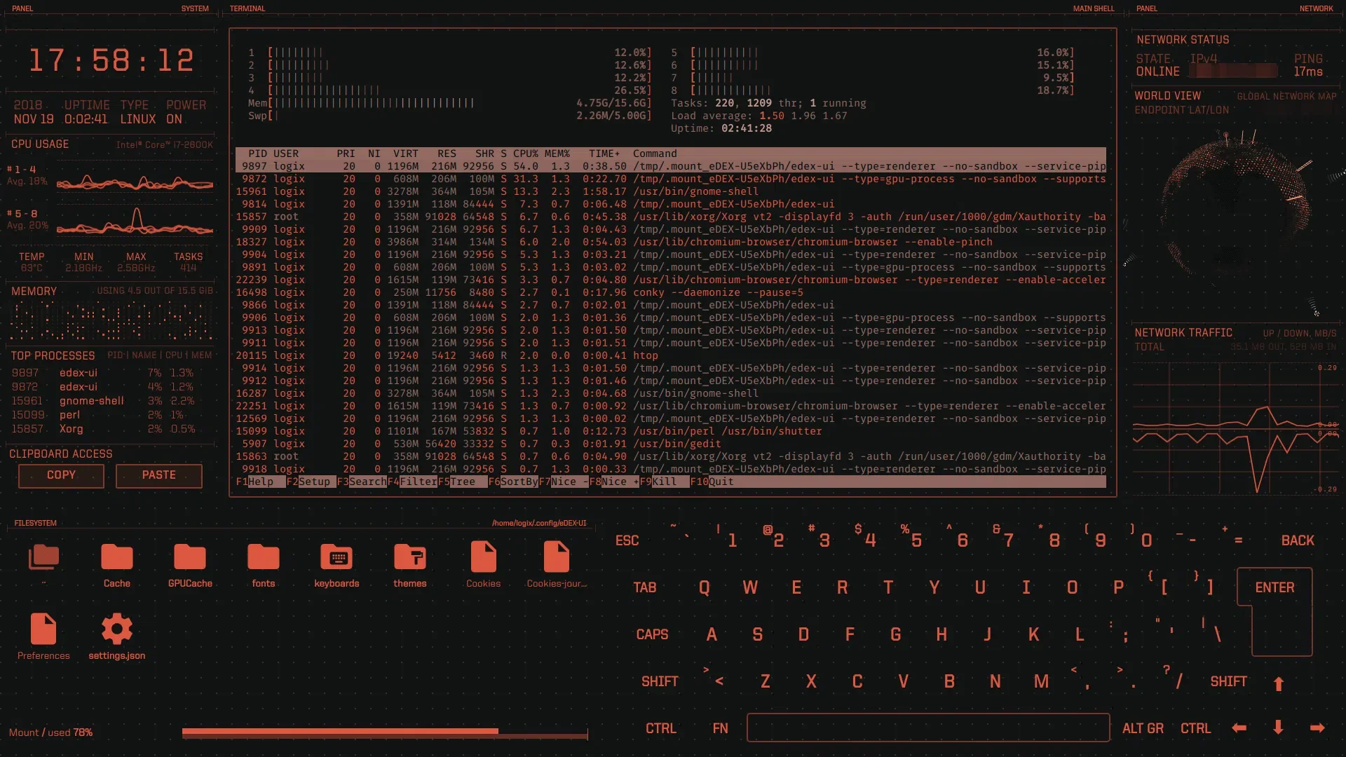 interface semelhante a tron eDEX UI