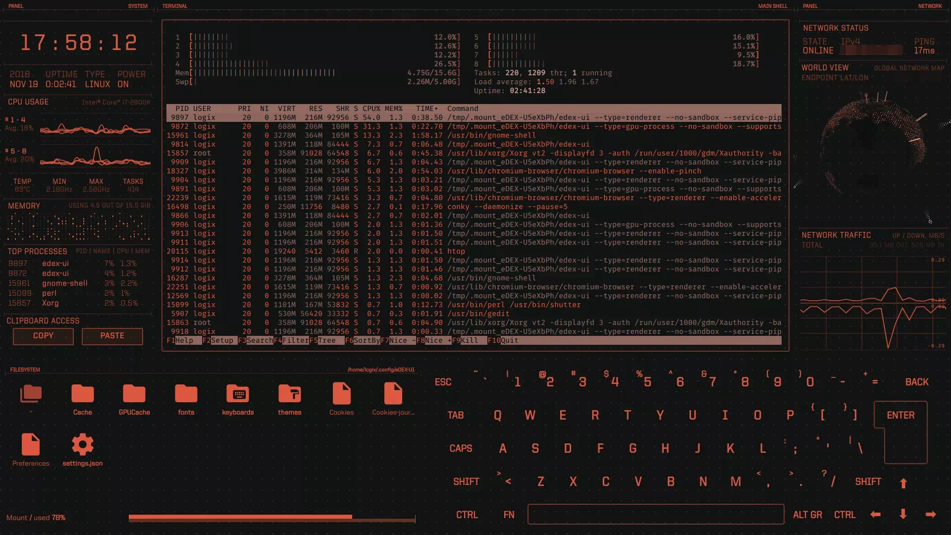 interface semelhante a tron eDEX UI