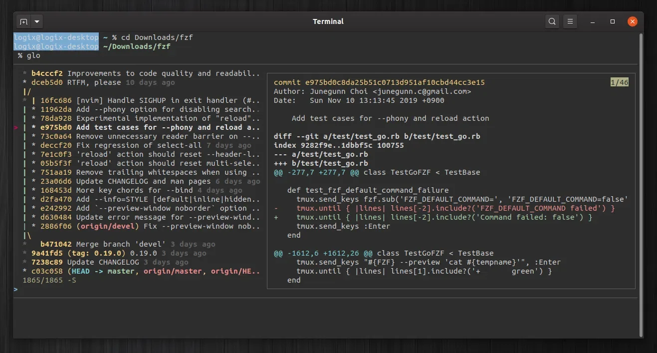 Visualizador de log git interativo com visualizações de arquivo para a linha de comando