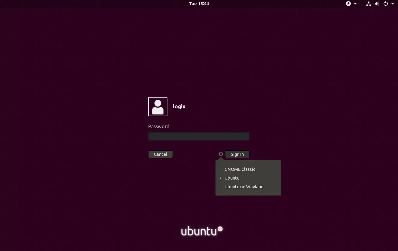 GDM3 login screen on Ubuntu