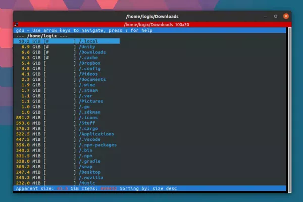 gdu é um analisador de uso de disco de console rápido (alternativa ao ncdu, du, etc.)