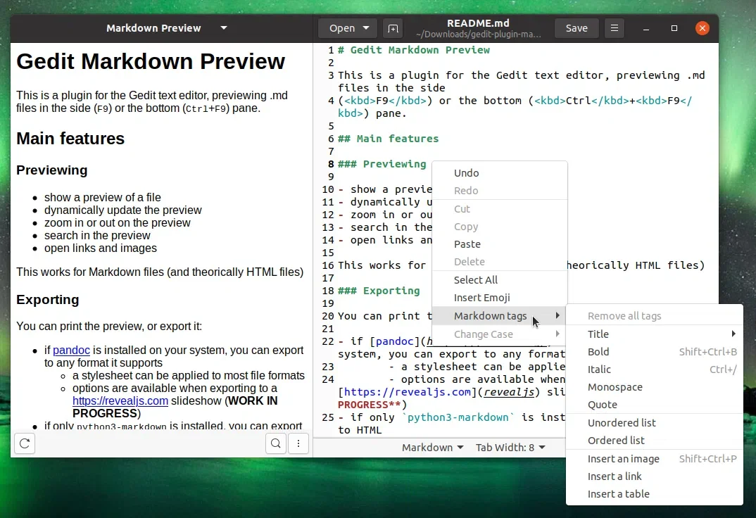 Gedit markdown tags