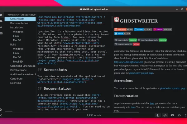 Editor de Markdown Ghostwriter 2.0.0 lançado com novo processador de markdown, nova barra lateral e tema renovado