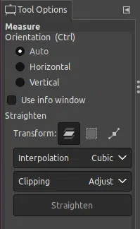 Ferramenta de medição GIMP endireitando horizontal vertical