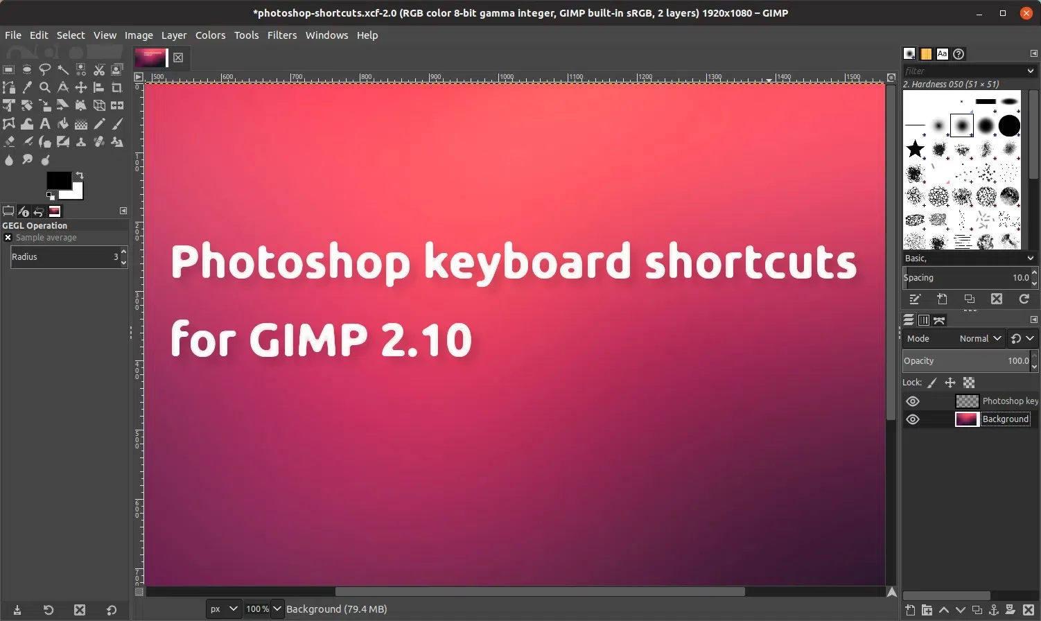 GIMP Image editor Photoshop shortcuts