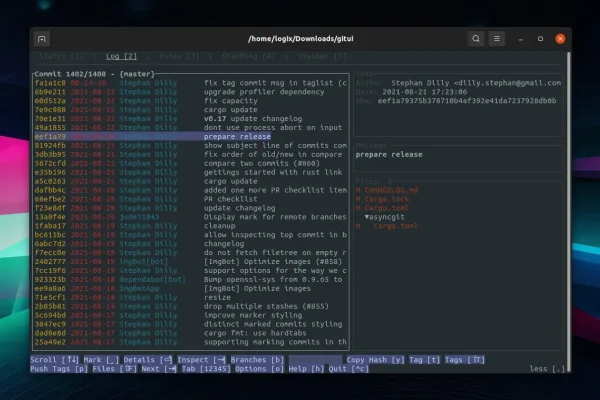 GitUI 0.17 adiciona a capacidade de comparar commits, novas opções pop-up (IU no terminal para Git escrito em Rust)