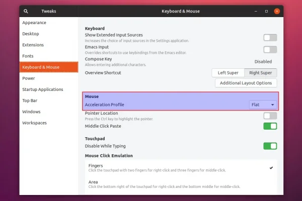 Como desativar a aceleração do mouse no Ubuntu 20.10, 20.04, 19.10 ou 18.04 (Gnome)