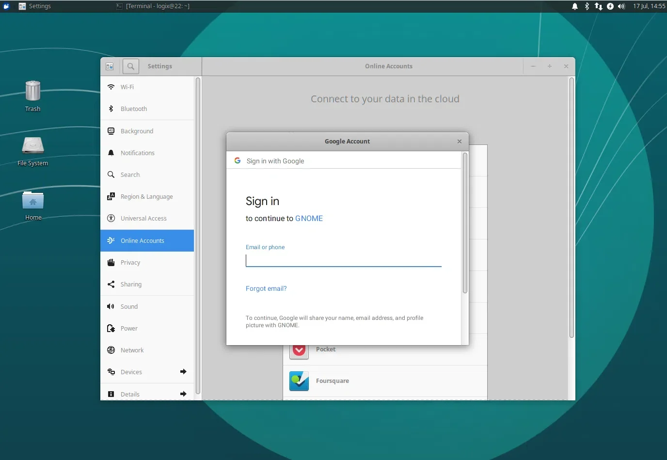 Contas online do Gnome no Xubuntu 18.04