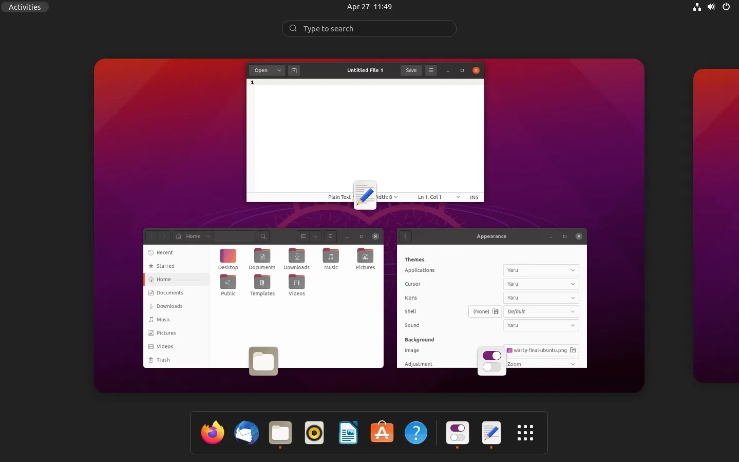 Ubuntu 21.04 hirsute hipopótamo gnomo 40