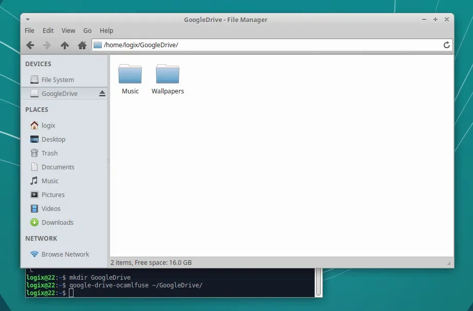 Google Drive montado usando google-drive-ocamlfuse está disponível usando Thunar/Xubuntu 18.04