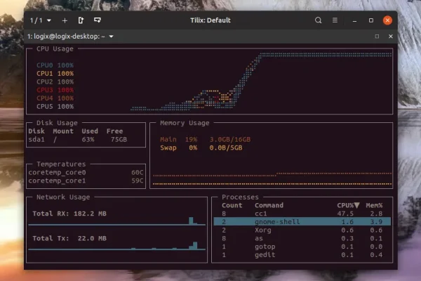 gotop: Monitor Gráfico de Sistema para Linha de Comando
