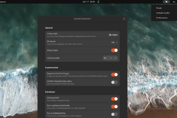 Hanabi é um papel de parede animado para o GNOME Desktop