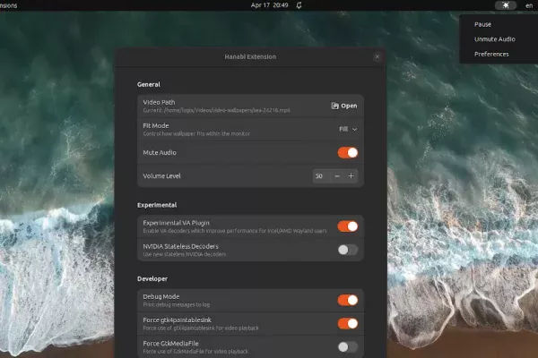 Hanabi é um papel de parede animado para o GNOME Desktop