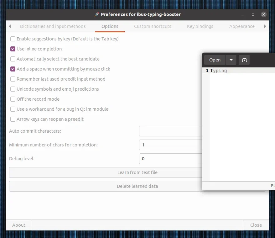 Preferências do ibus-typing-booster