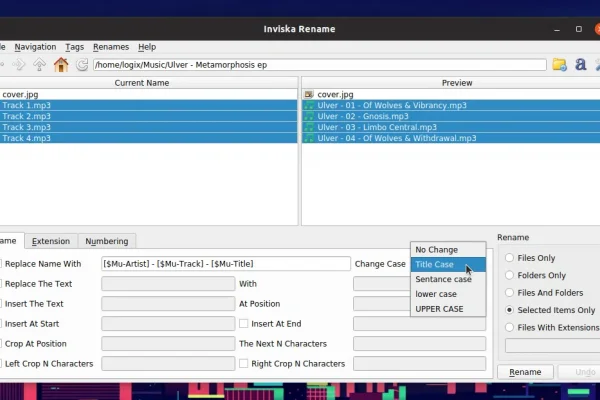 GUI para renomear arquivos em lote no Linux com suporte a tags Exif e Music: Inviska Rename