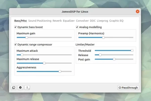 JamesDSP for Linux é um processador de efeitos de áudio para PipeWire ou PulseAudio (Equalizador, Bass Boost, mais)