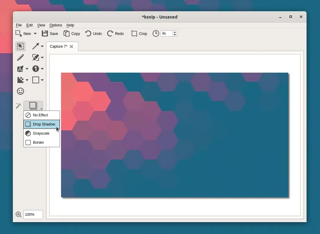 Sombra projetada, um dos efeitos Ksnip