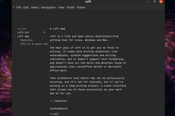 Left é um editor de texto minimalista e livre de distrações para escritores