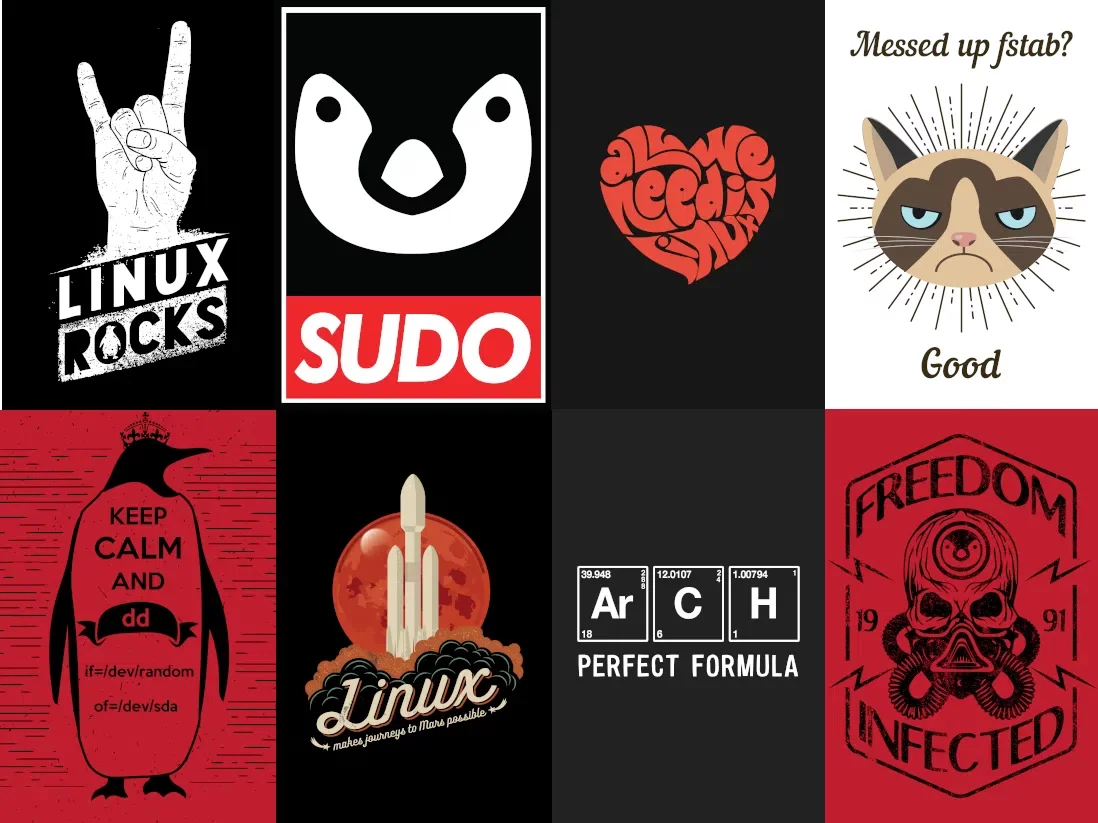 Imagens do Linux para camisetas, moletons, pôsteres de parede ou adesivos