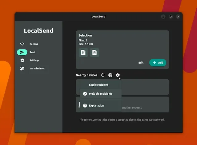 Localsend vários destinatários