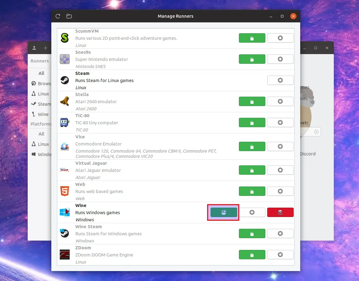 Lutris gerencia corredores