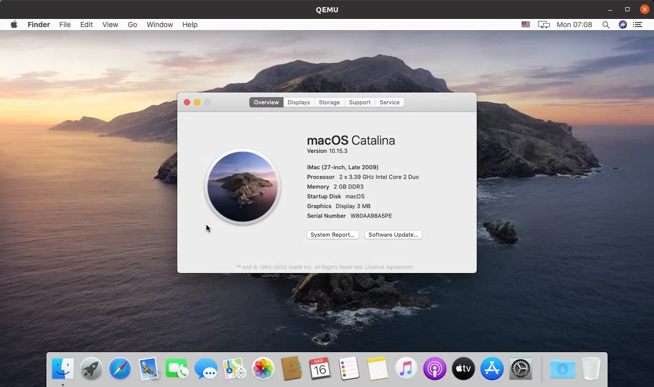 macOS Catalina virtual machine QEMU Linux