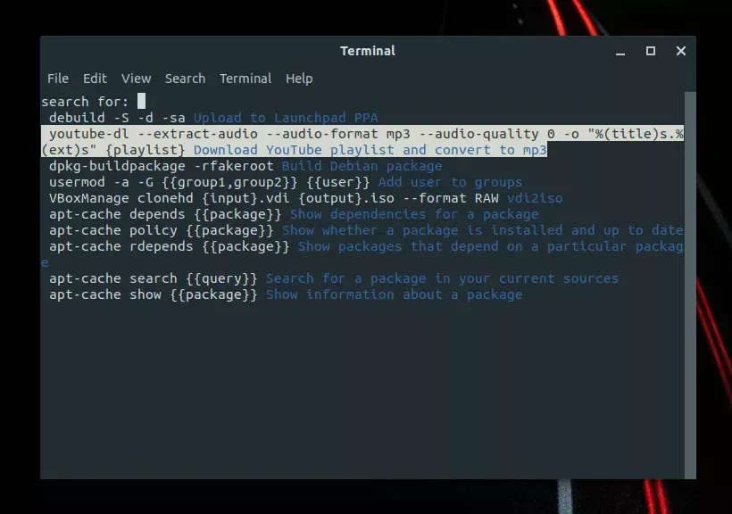 Gerenciador de favoritos de comando do Marker