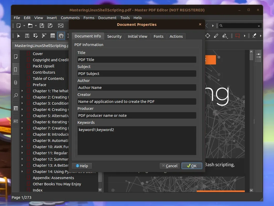 Editar tags de metadados PDF no Linux usando o Master PDF Editor