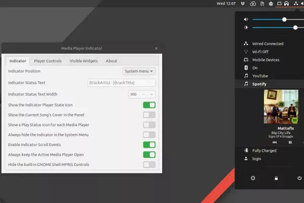 Corrigir a extensão do indicador do Media Player - controles / texto desalinhados no Gnome Shell 3.28