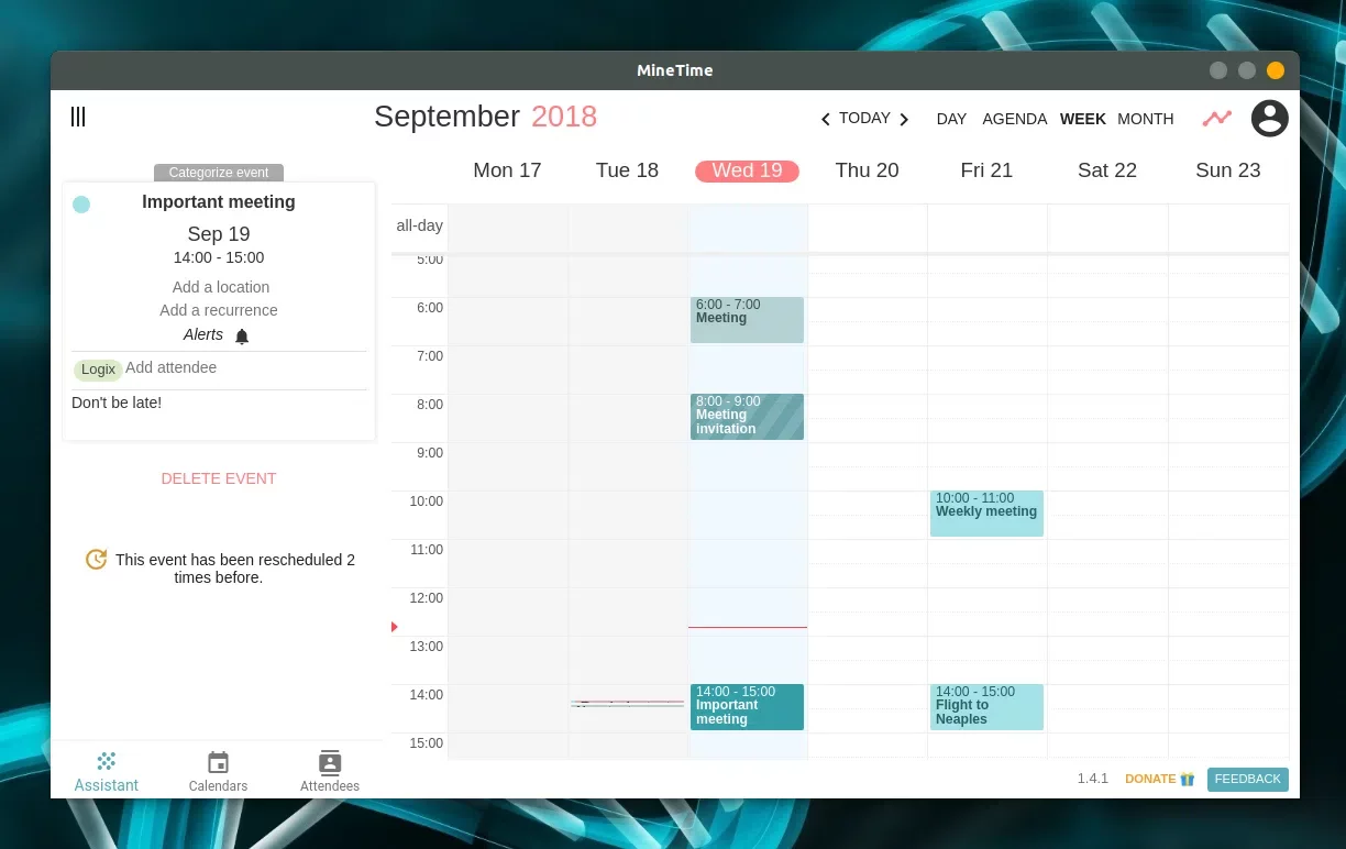 MineTime desktop calendar application