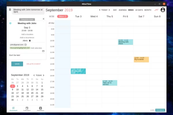 Aplicativo de calendário MineTime 1.6.0 para desktop adiciona novo assistente de agendamento