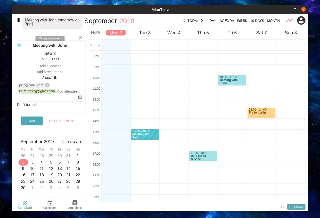 MineTime desktop calendar Linux