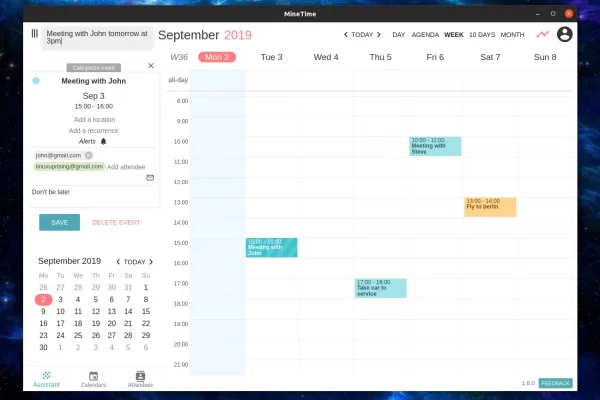 Aplicativo de calendário MineTime 1.6.0 para desktop adiciona novo assistente de agendamento